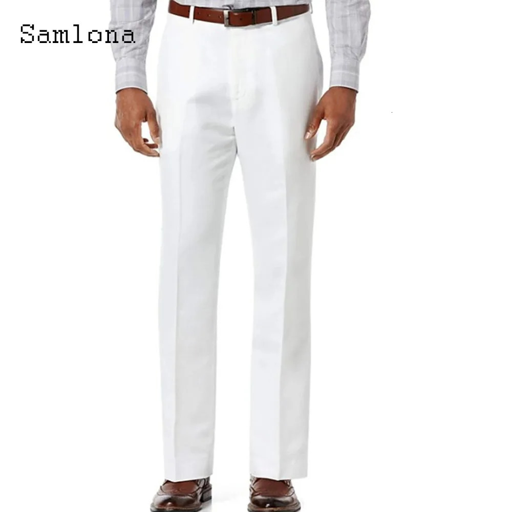Samlona Mens Casual Linen Pants Solid Elastic Waist Loose Straight Trouser Plus Size 3xl Mens Fashion Leisure Beach Pants 250402