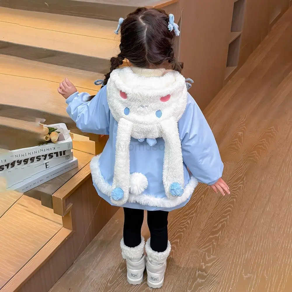Sanrio Childrens Coat Anime Cinnamoroll Lolita Childrens Jacket Girl Plush Jackets Kids Winter Cute Hooded Warm Cotton-Padded Clothes H251104
