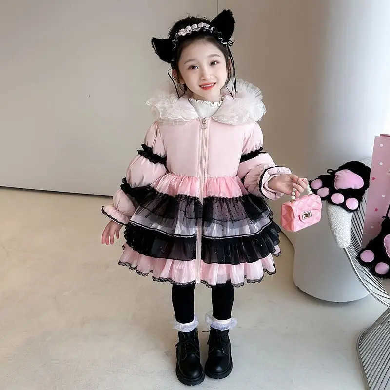 Sanrio Anime Hello Kitty Girl Lolita Long Down Jacket Dress Winter Thick Coat Bow Decoration Birthday Dress Halloween Gift H251104