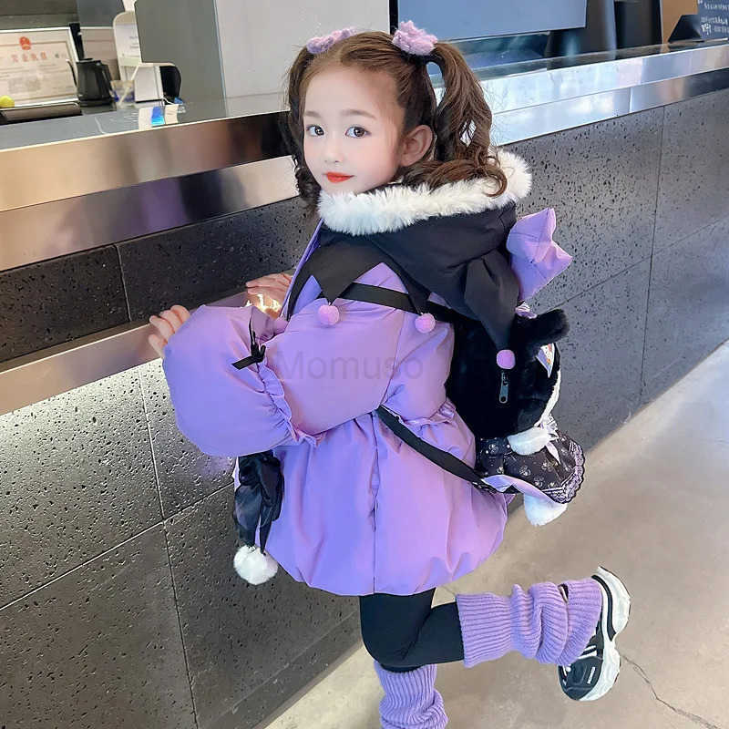 Sanrio Kuromi Girls Thickened Cotton Coat Anime Autumn and Winter New Kawaii Fashion Cartoon Halloween Warm Cotton Coat Jacket H251104