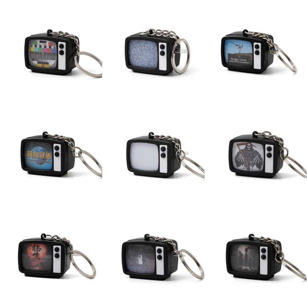 Mini Retro Tv Keychain Screen Without Signal Horror Customized Screen Pattern LED Sound TV Model Keyring For Bag Charms Key RingW251103