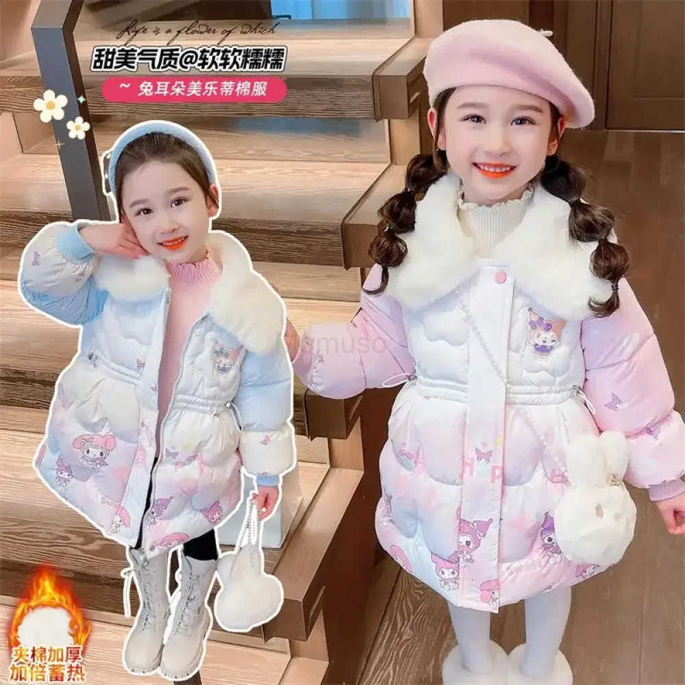 Sanrio Cartoon Cotton Clothes Child Girls Thicken Warm Coat Kuromi Princess Autumn Winter Clothing Plus Velvet Baby Winter Cute Coat H251104