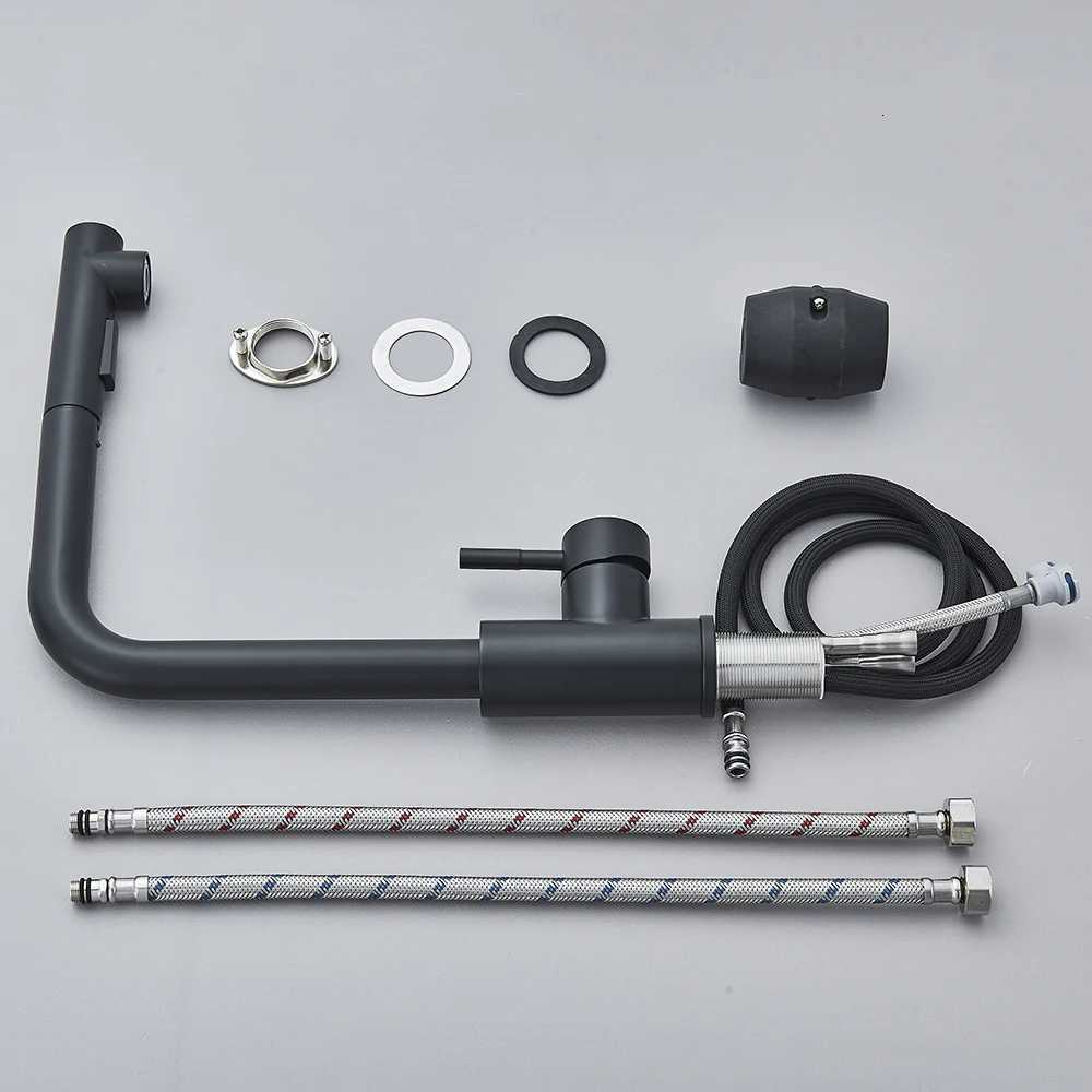 Rozin ible Gourmet Kitchen Faucet Black Pl Out 2 Ways Nozzle Faucets 360 Rotation Hot Cold Water Sink Mixer Tap SUS304 Y251104