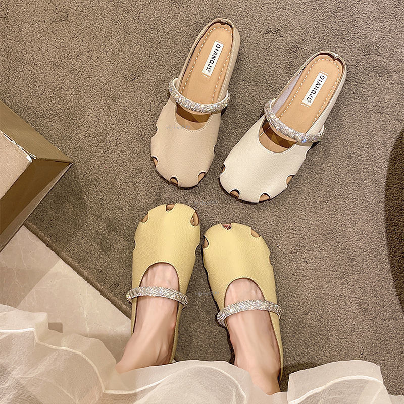 New Designer Sandals With Free Shipping Real Leather Breathable Toe Cap Semi Slippers For Women Style Slippers Worn Externally With Jelly Soft Sole Ho