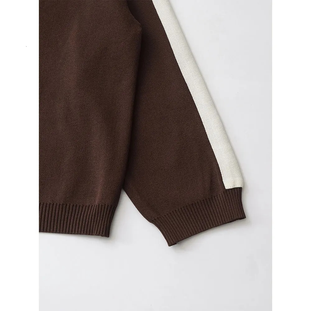 DUOPERI Women Fashion Brown Pullover Sweatshirts Casual Lapel Neck Long Sleeves Female Chic Lady Tops 250403