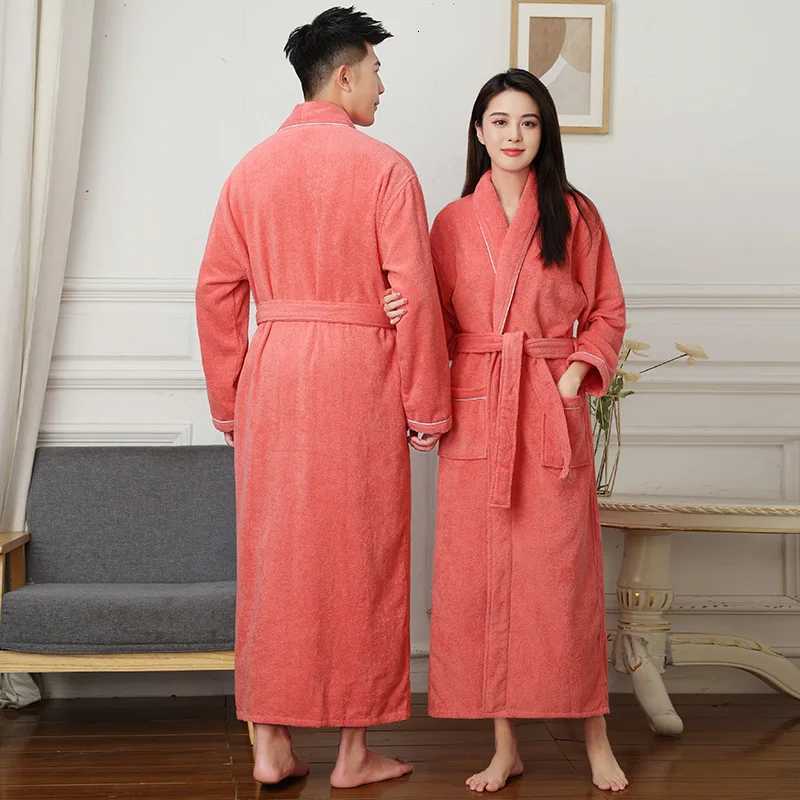 Autumn Winter Cotton Plain Color Bathrobes Robe Unisex Long-sleeve Soft Terry Bathrobes Home Dressing Gown Pijamas Sleepwear C251104