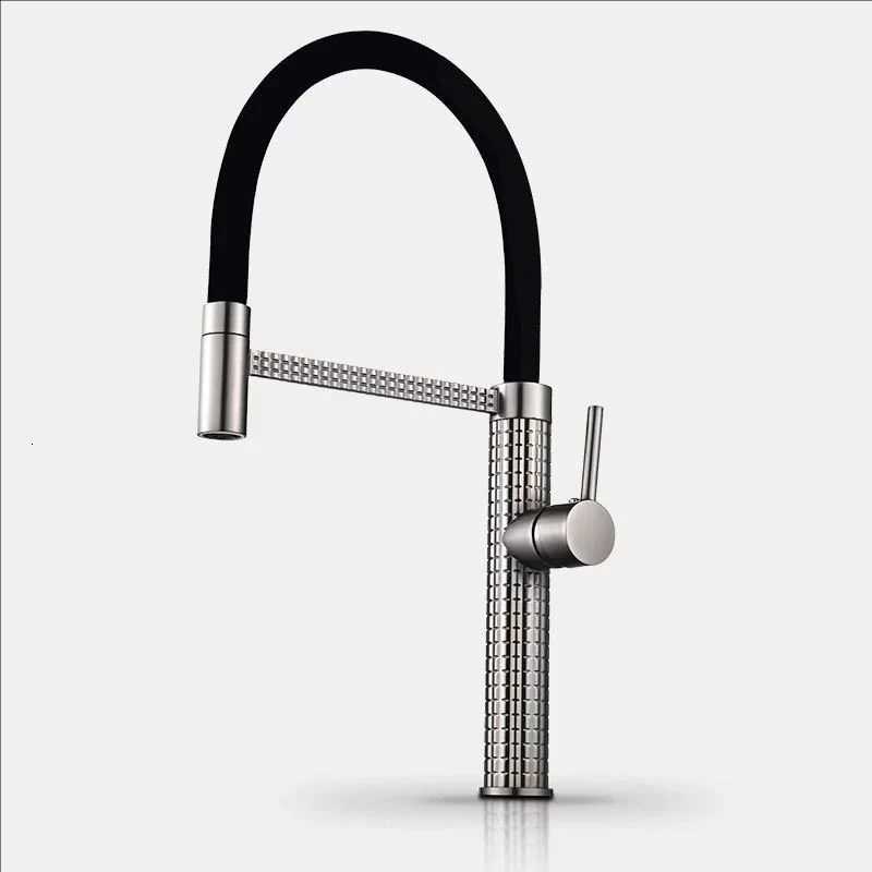 Black Spring Kitchen Faucet Pl Down Handheld Shower Kitchen carved Mixer Crane Hot and Cold rubber tube Taps Gray Chre B Y251104