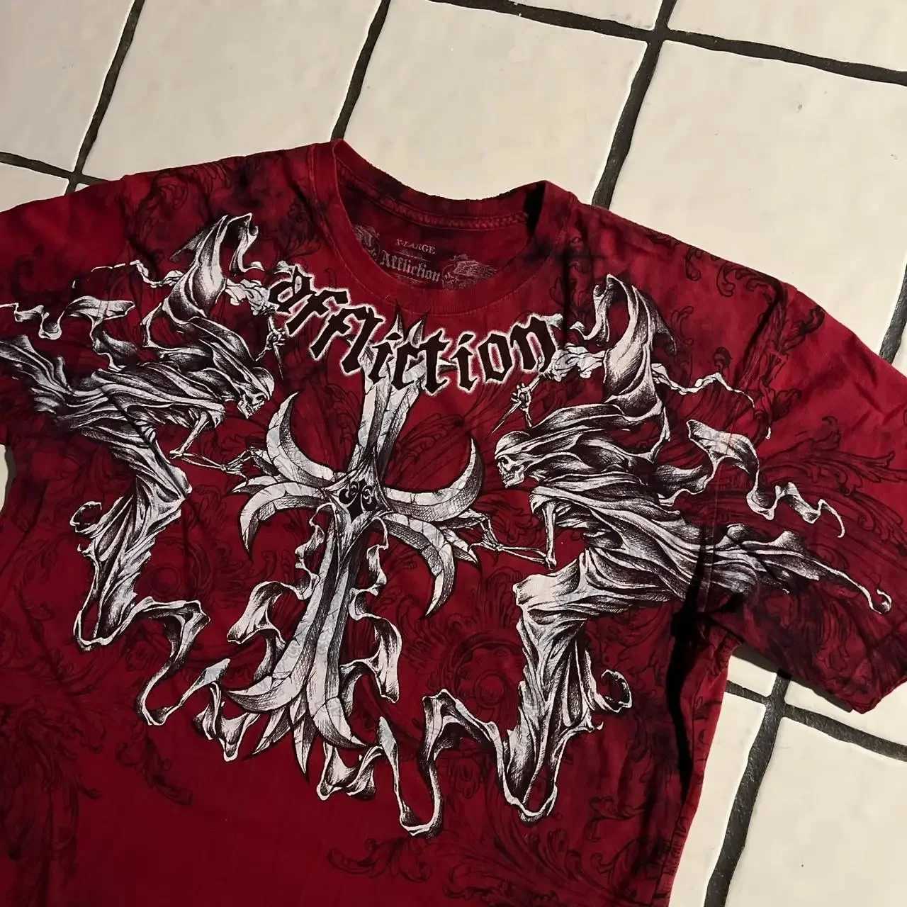 90s Red Affection Mens Retro Cotton Round Neck Washed Shirt Hip Hop Couple Summer Special Wearing Gothic T-shirt W250403