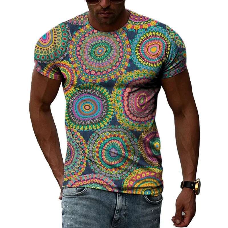 Men's abstract color 3D printed T-shirt, personalized casual shirt, street style, hip-hop, Haruku, short sleeved