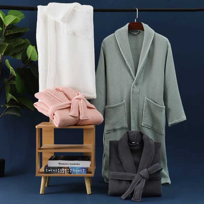 Top Quty Waffle Towel Cotton Bathrobe for Men Women Hotel Home Wear Bath Bathrobes Autumn Winter Thicken Warm Man Robe C251104