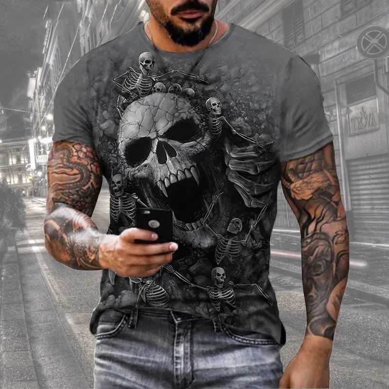 Horror Death Mens Skull T-shirt Short Sleeve 3D Printed Horror Street Hip Hop T-shirt O-Neck Loose Casual Summer Top W250403