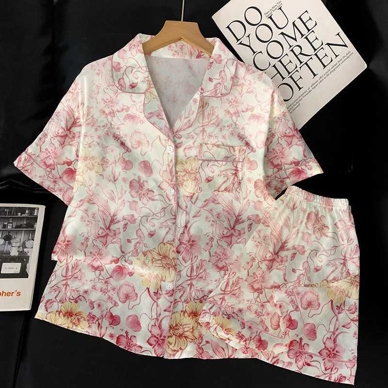 Designer Romantic Phalaenopsis Womens Pajamas Aesthetics China Style Flower Print Homewear 2025 Summer New Short Sleeveshorts Pyjamas Y251104