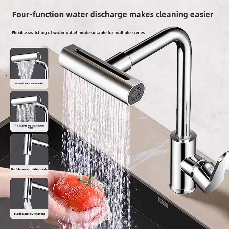 Gray Kitchen Faucets Pl Out Rotation Waterfall Stream Sprayer Sink Mixer Bed Nickle Water Tap Accessorie Y251104