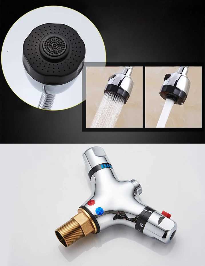 Solid Brass Chre Finish Kitchen Mixer Tap Thermostatic Faucet for Cold And Hot Water Constant Temperature Basin Faucet Y251104