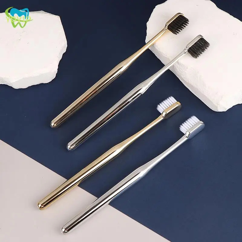 1Pc Soft Toothbrush Mens Adult Electroplated Silver Color 250325