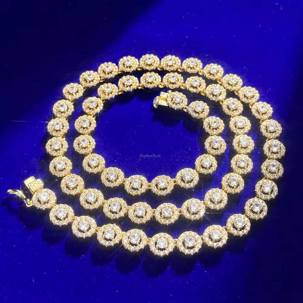 7MM Sier 10k Solid Gold Plated Dia Round Brilliant Cut VVS 1 Moissanite Zircon Tennis Chain Necklace