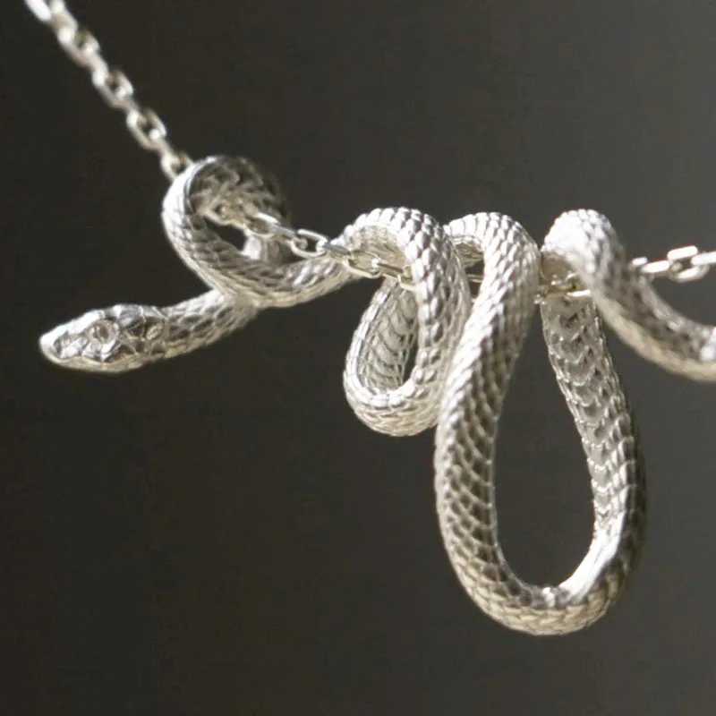 New Punk 925 Snake Pendant Necklace Winding Silver Color Unique Men Women Hiphop Neck Fine Jewelry Statement Snake Choker GiftsXJ251104