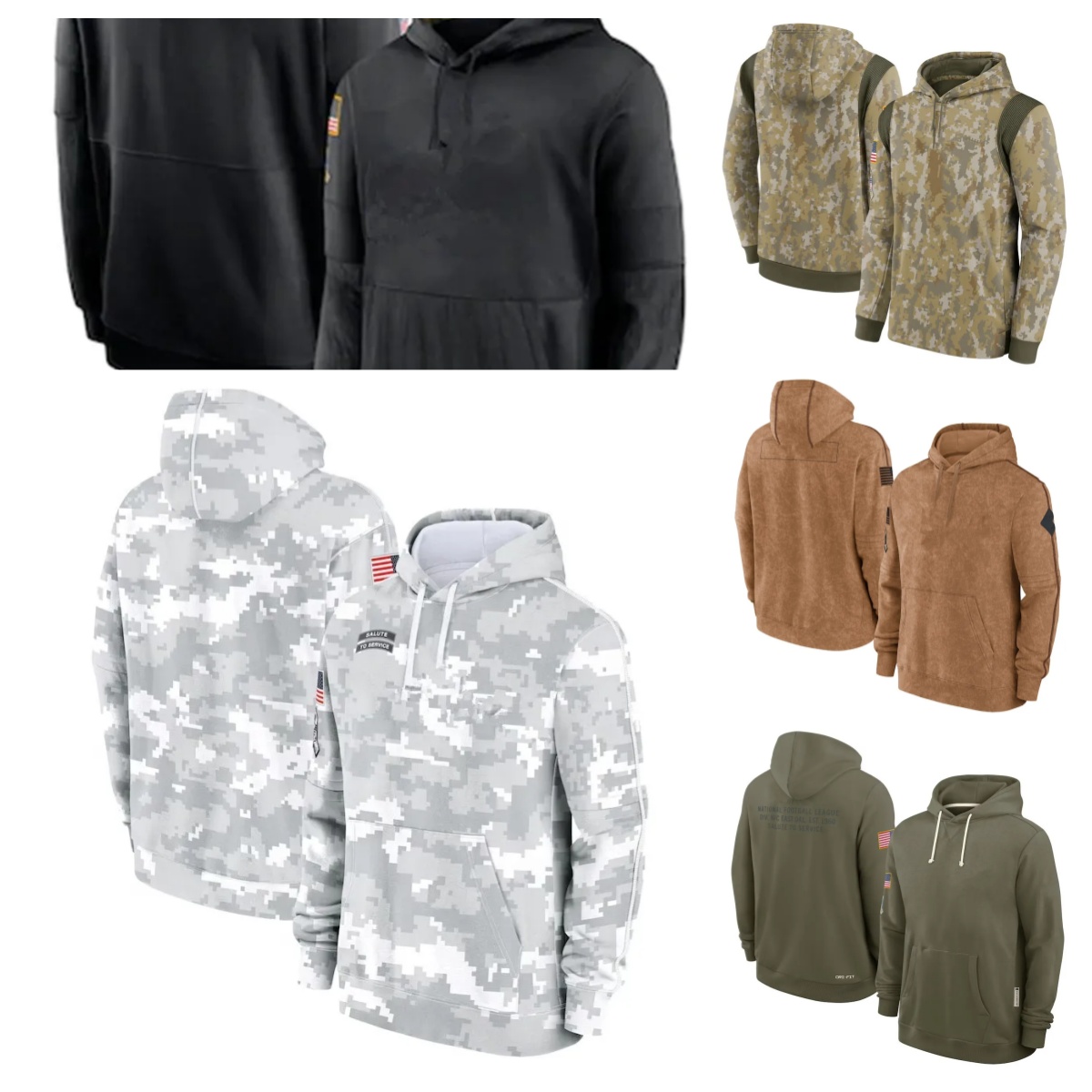 Olive Salute to Service Sideline Standard Issue Black 2025 Crucial Catch men women youth kids Gray Brown Custom Football Hoodie Jackets