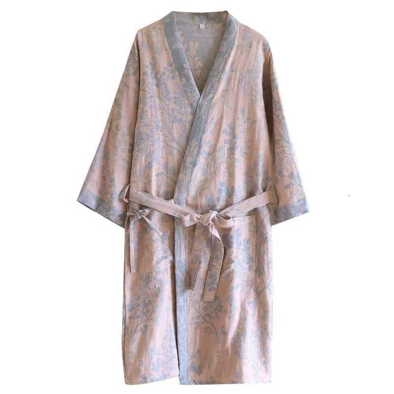 2025 New Womens Spring/Summer Sleeping Robe 100 Cotton Gauze Color woven Jacquard Bathrobe Quick drying Robe Sleepwear C251104