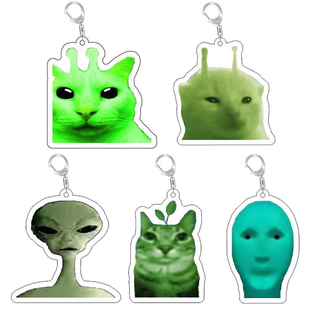 Zip Zap Alien Cat Funny Meme Keychain Green Alien Cute Cats Key Ring Game Accessories Bags Backpack Pendant Prop Jewelry GiftW251103