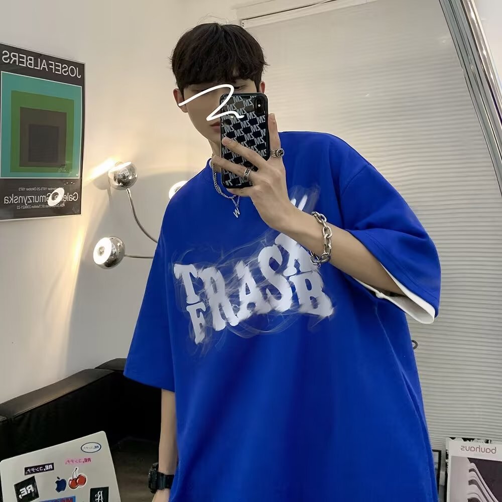 New summer trendy T-shirt for men with loose short sleeved design, niche American teenage trend top