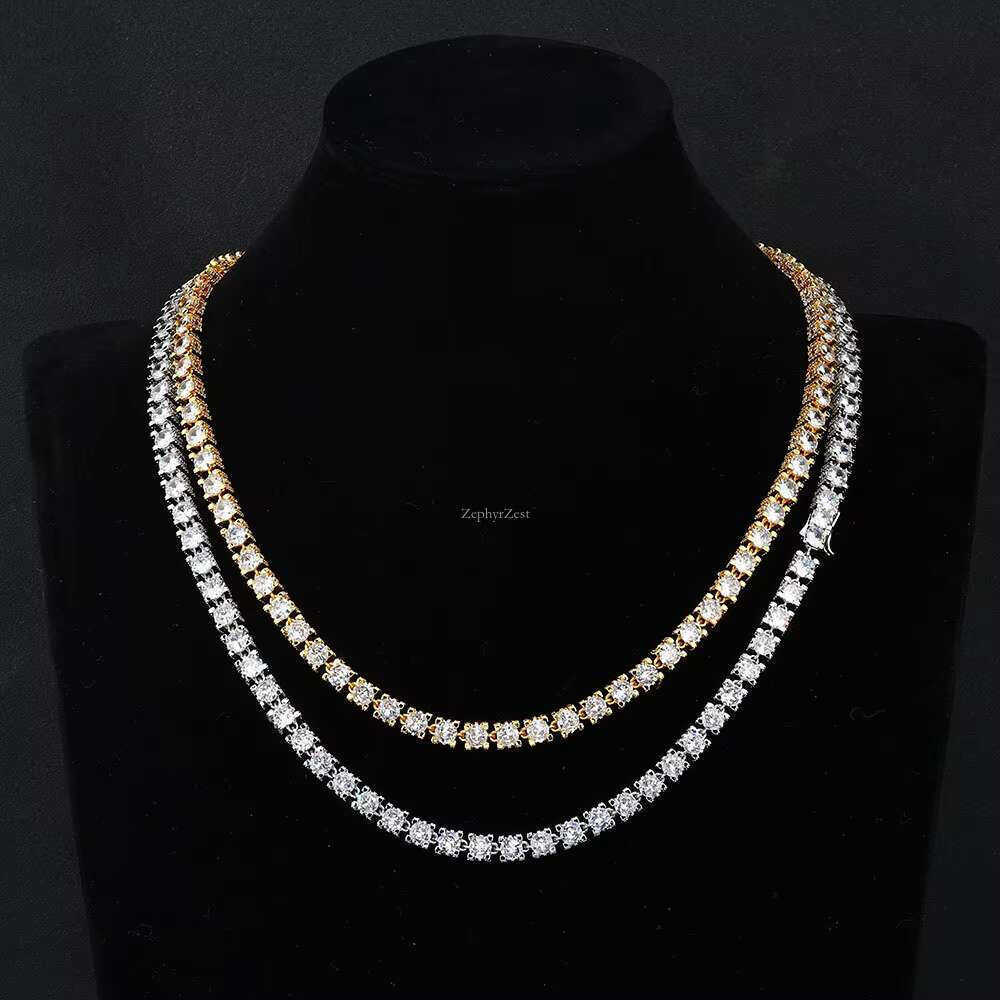 S Sier Moissanite Tennis Chain 6mm Men's Necklace High Touch Hip Hop Accessories