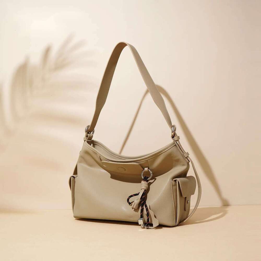 Fashion New Style Women First Layer Cowhide Bucket Lazy Shoulder Armpit Bag Hobos Messenger Commuting Tote