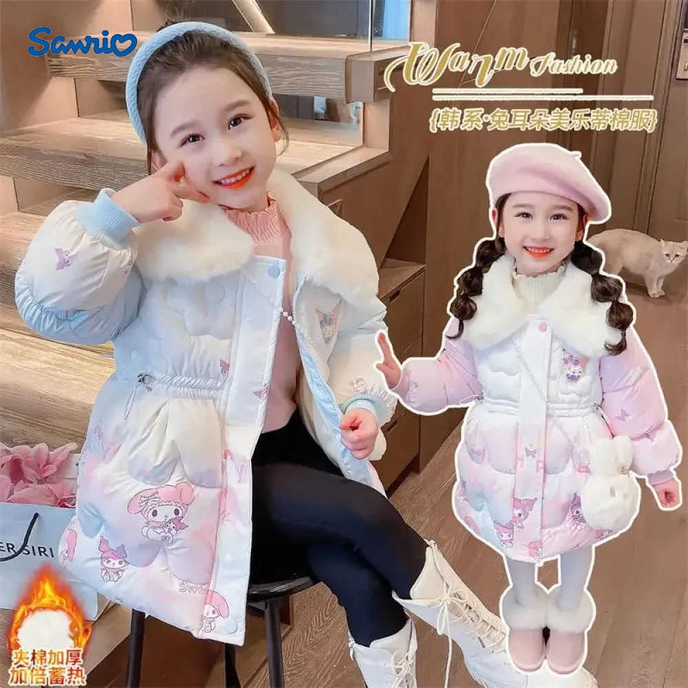 Sanrio Cartoon Cotton Clothes Child Girls Thicken Warm Coat Kuromi Princess Autumn Winter Clothing Plus Velvet Baby Winter Cute Coat H251104