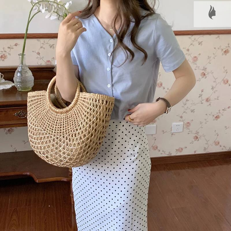Luxury Handbag Hollow Designer Beach Shoulder Bag High Quality Brand Straw Handbag Women Summer Raffia Woven Travel Basket Tote Bags Handbag