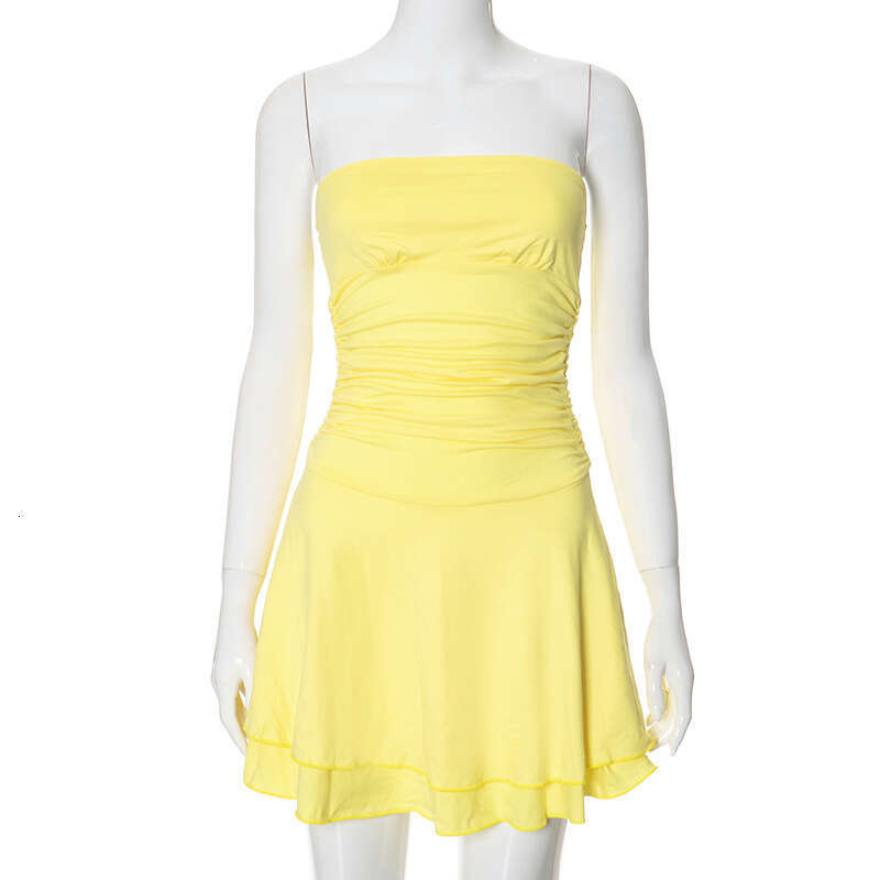 M23DS735 European and American women's fashionable slim fit high waist pleated skirt solid color strapless dress wholesale 2025 new casual versat