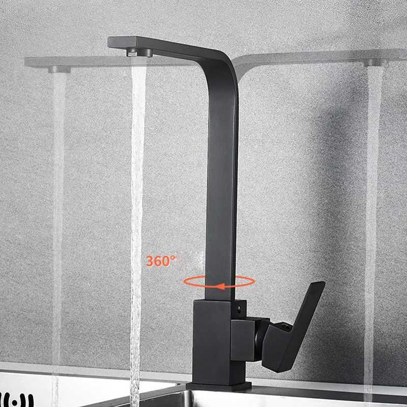 Bakicth Square Kitchen Faucet Matte Black Hot and Cold Kitchen Sink Tap 360 Degree Rotation Mixer Deck Mounted Water Taps Y251104