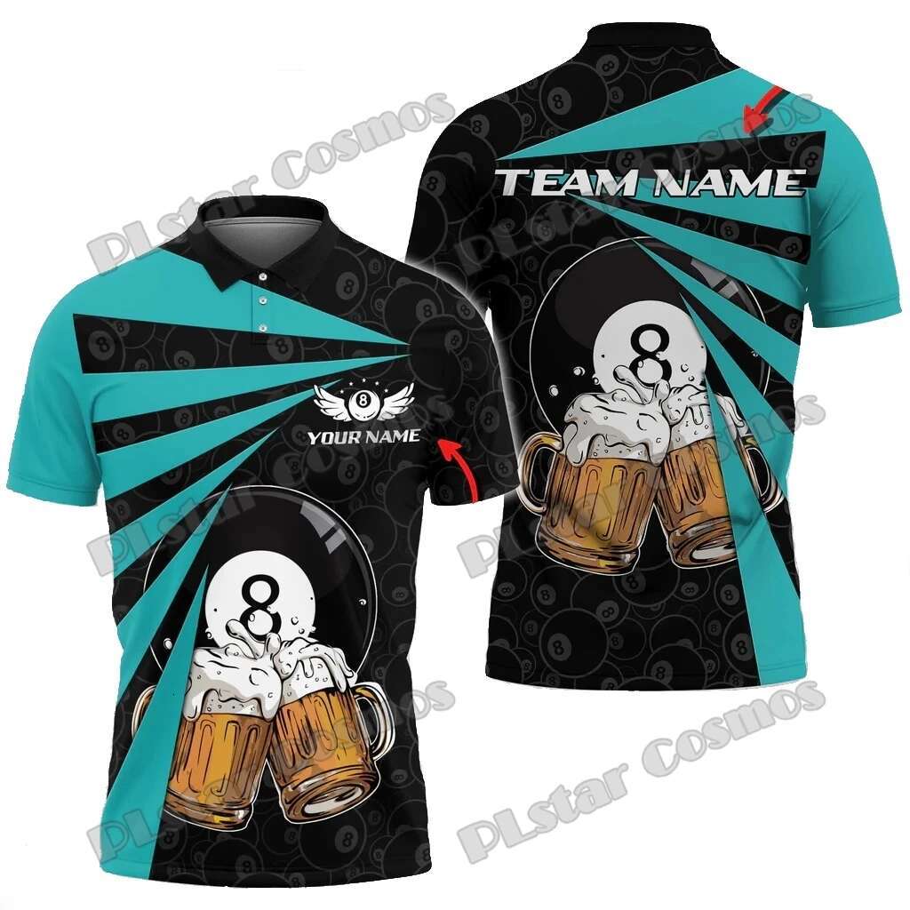 Billiards With Beer Multicolor Options Personalized Name 3D Printed Premium Men's Summer Casual Polo Shirt POL187