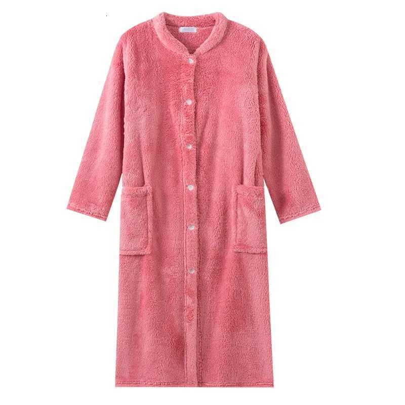 Autumn Winter Thick Bathrobe Women Comfortable Coral Fleece Button Sleepwear Robe Female Dressing Gowns Loose Flannel Robes C251104