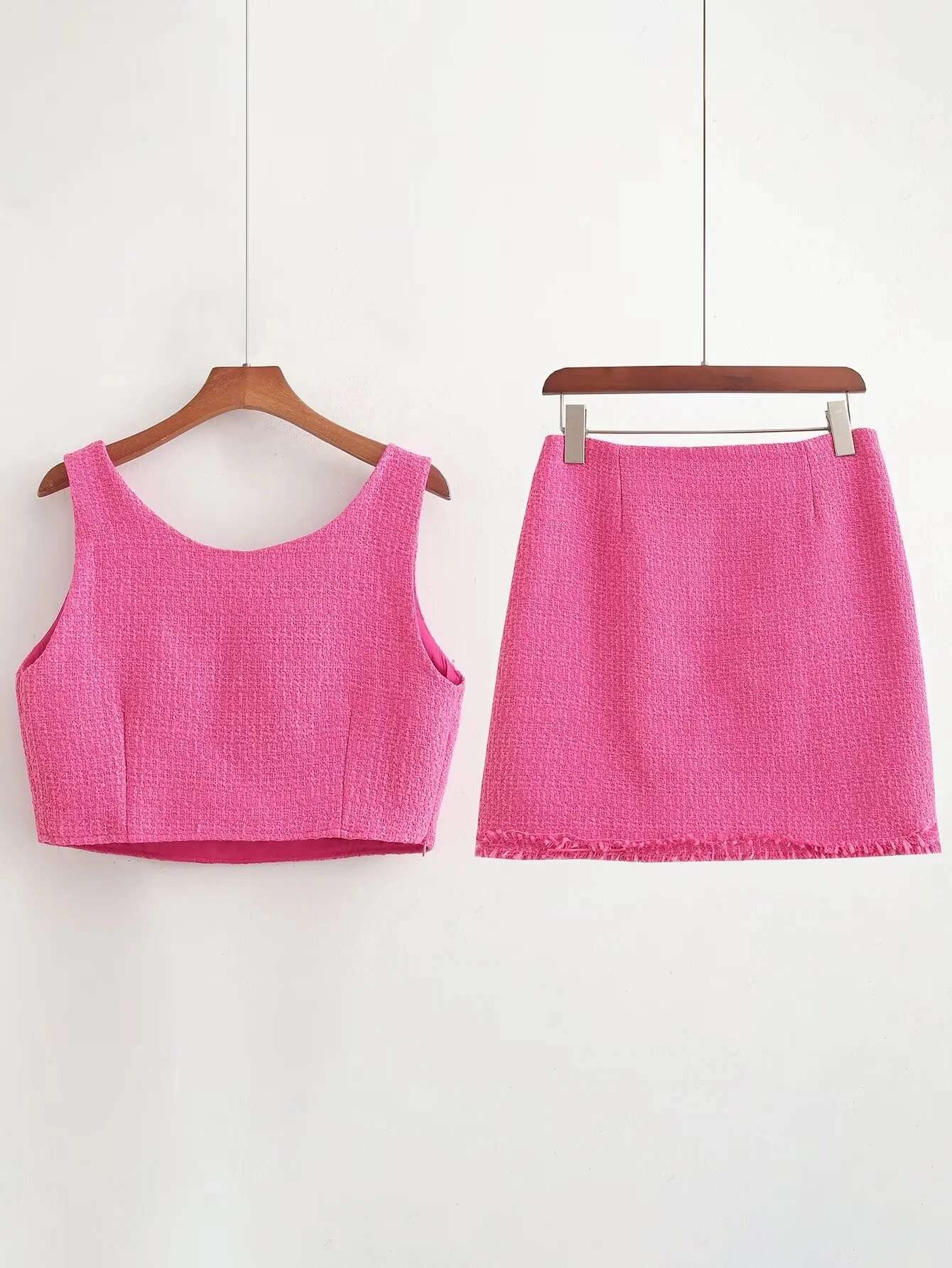 KAOPU ZA Women's Short Tweed Vest Women's High Waist Skirt Spring/Summer Set