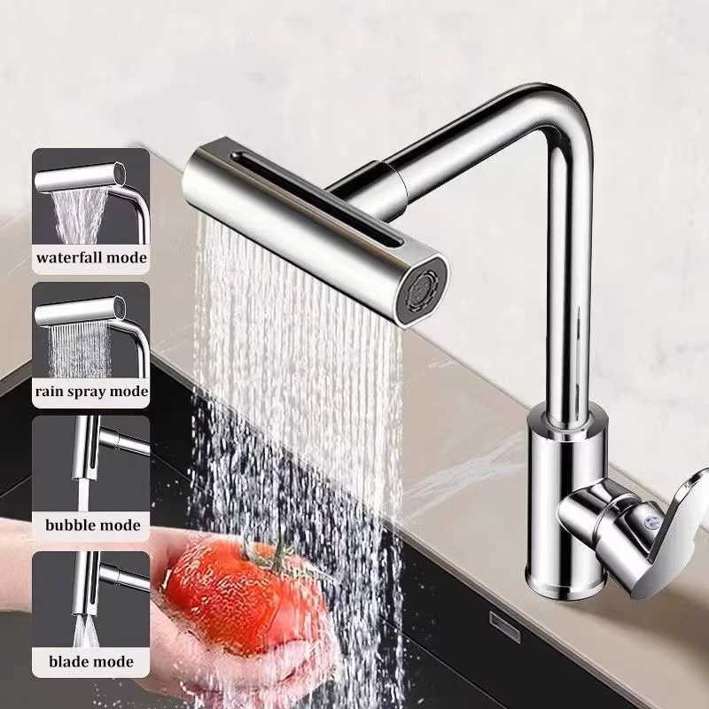 Waterfall kitchen faucet stainless steel 360 rotating waterfall flow spray hot and cold water sink mixer kitchen faucet Y251104
