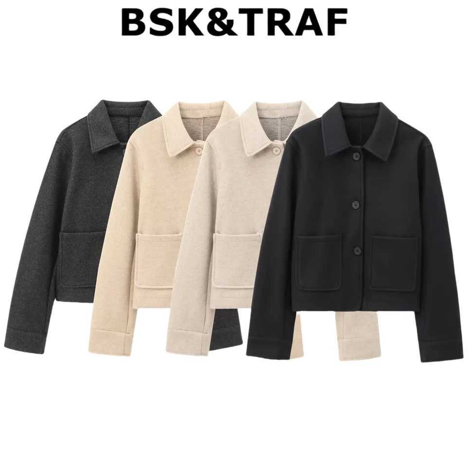 2024 AutumnWinter New Product Womens Commuter Versatile Pocket Decoration Soft Collar Long Sleeve Coat J251103