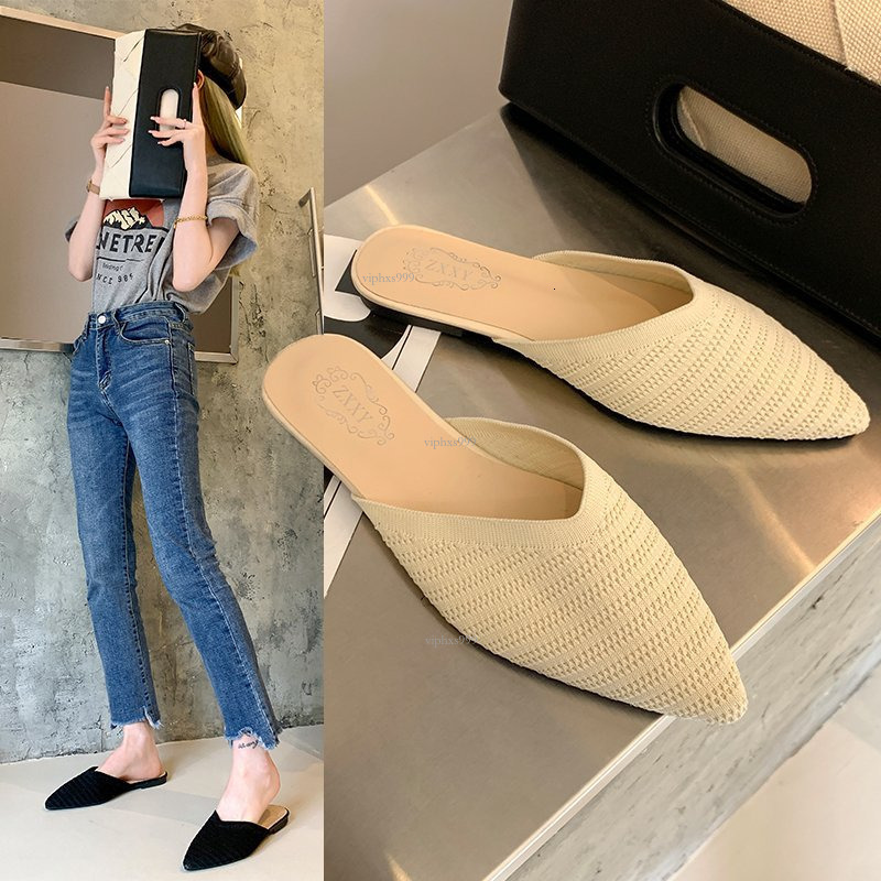New Designer Sandals With Free Shipping Cool 2025 Internet Famous Summer New Korean Version Knitted Toe Cap Half With Pointed Tips Wearing M Ller Slip