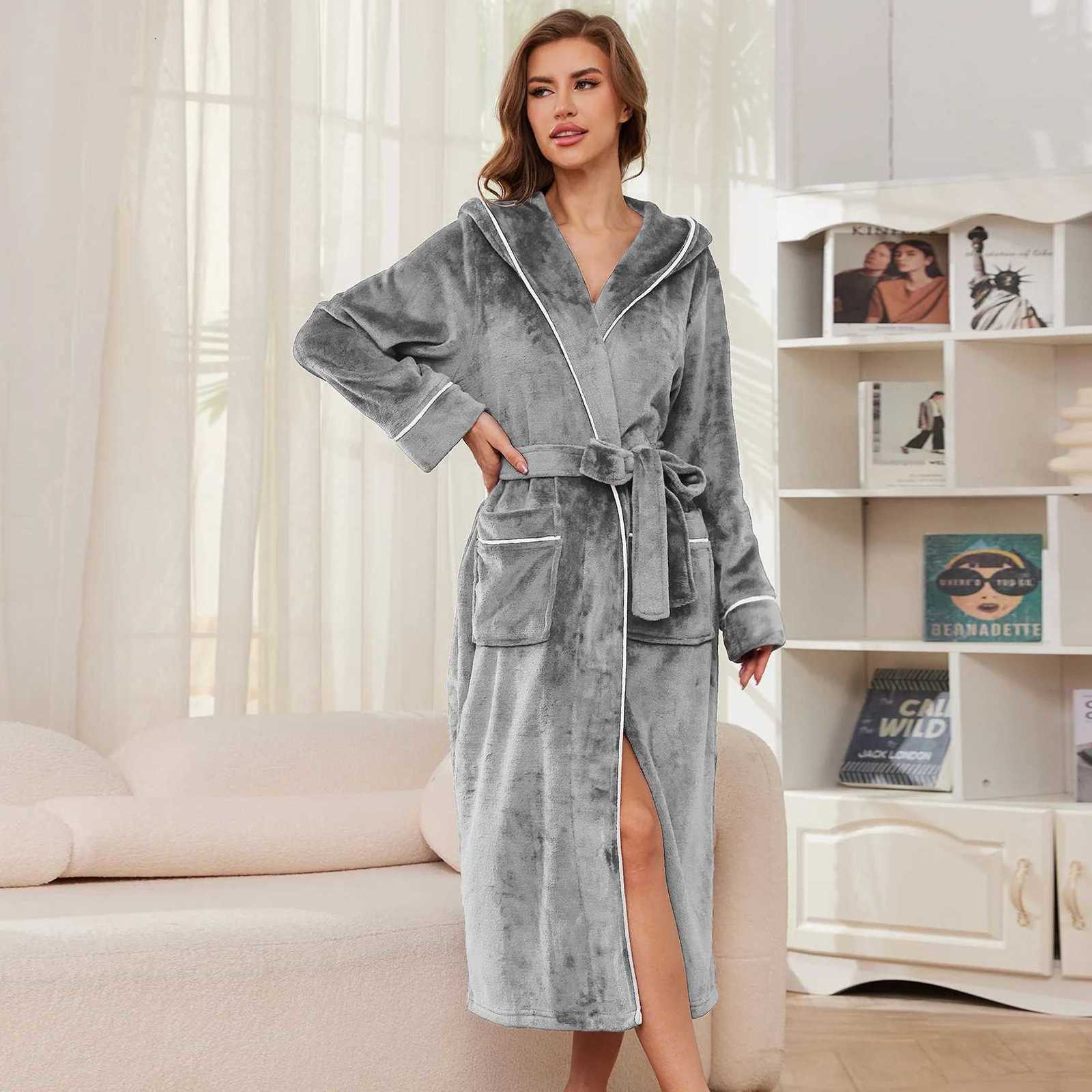 Men Large Size Flannel Long Robe Autumn Winter Couple Sleepwear Kimono Bathrobe Gown Nightgown Loose Coral Fleece Homewear C251104