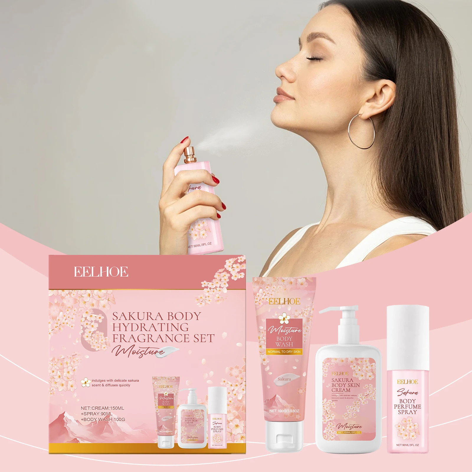 Sakura Body Care Set Gentle Cleansing Hydrating Nourishing Skincare for Dry Skin Floral Fragrance Gift for Wome 251030