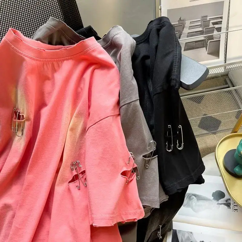 Foufurieux Fashion Ripped Oversized T-shirt Summer Harajuku Street Clothing Hip Hop T-shirt Grunge T-shirt Mens Harajuku T-shirt 250403