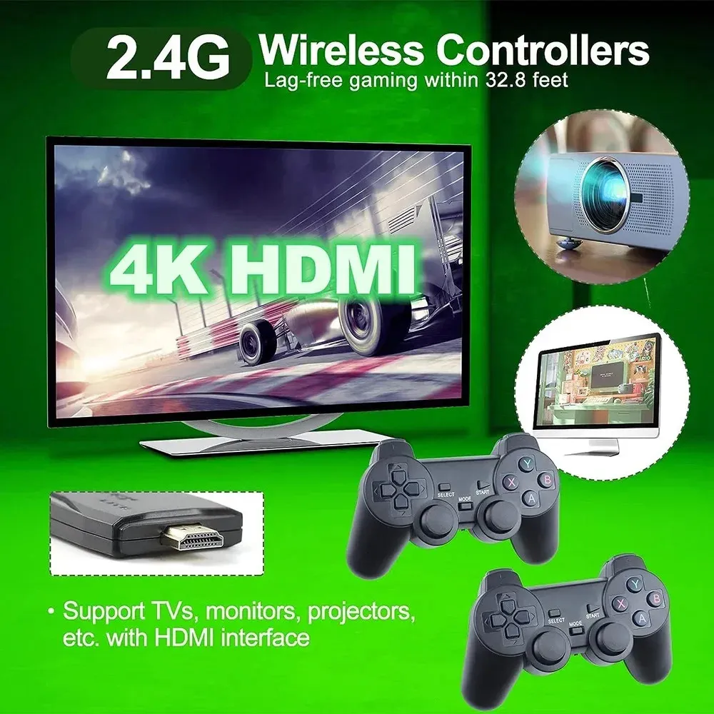 4k Game Stick TV Video Game Console 20000 Games Emuelec 9 Classic Emulator Retro Gaming Machine Dual Wireless Gamepad Control 240621 ZZ
