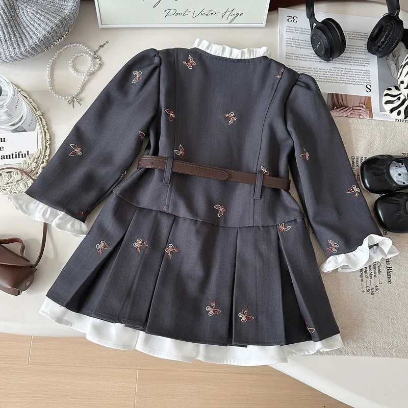 2025Girls Spring and Autumn New Style Long Sleeve Western Style Lace Plaid Princess Dress C251104
