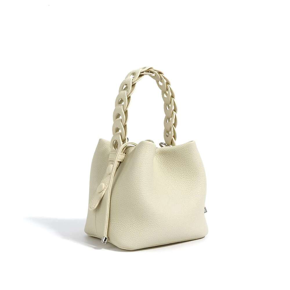 2025 New Soft Genuine Leather Mini Women's Handbag Bucket Bag Simple Fashion Woven Handle High Quality Cowhide Ladies Bag