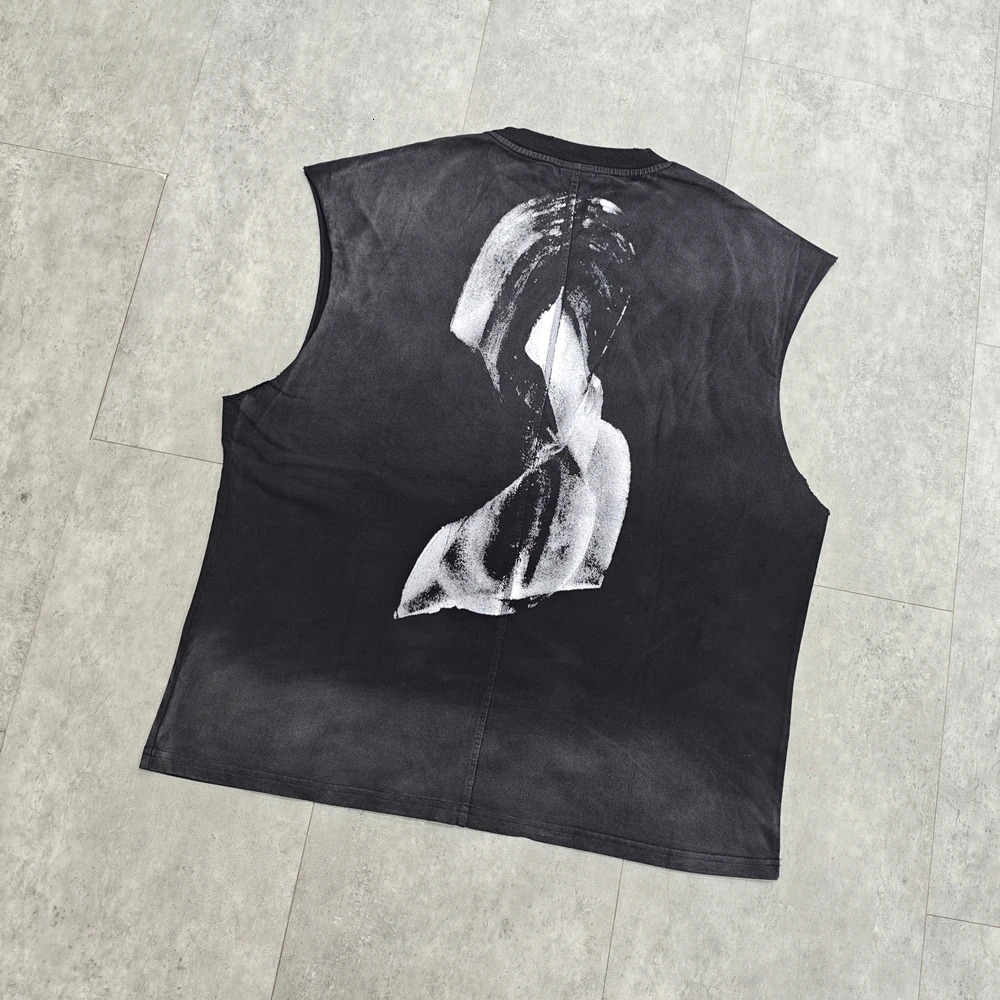 Yao888 fashion trend art print casual loose retro tank oversized mens top retro street style sleeveless mens vest 250402