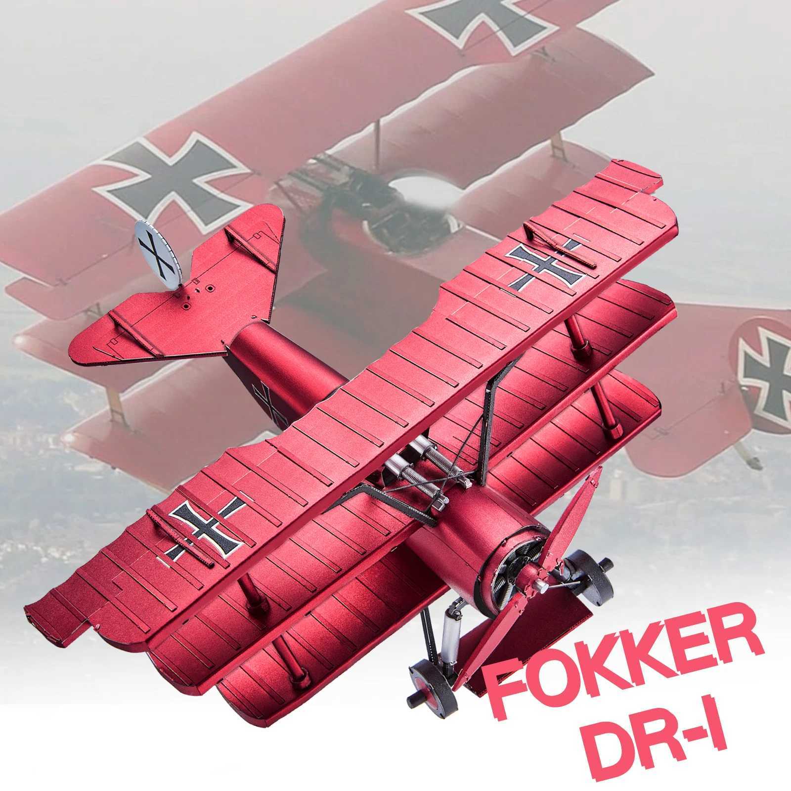 Piececool 3D Metal Puzzles Fokker Dr1 Triplane Assembly Metal Model Kits for Teen DIY Jigsaw Building Blocks Creative Gifts C251104