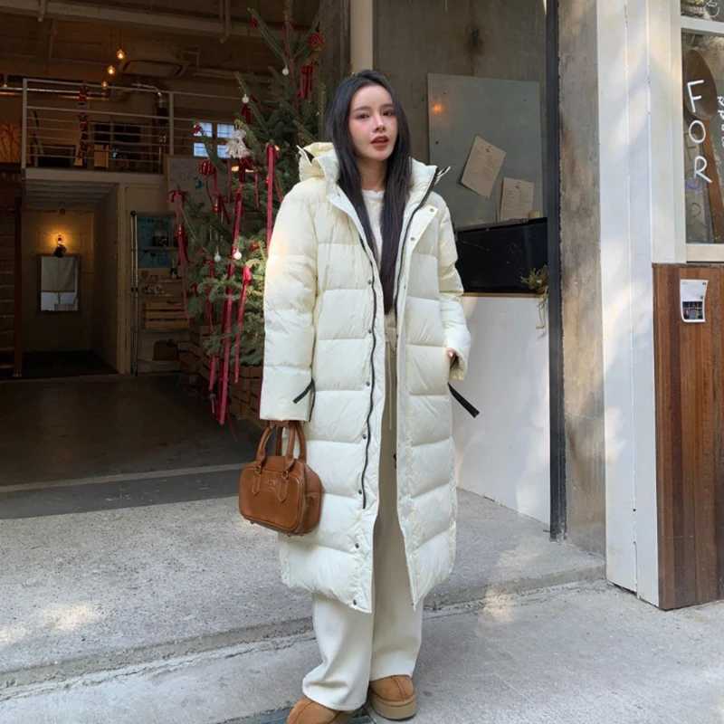 Winter -15Long Hooded Warm Down Jacket Women White Duck Down Warm Knee Length Jackets Female Warm Thick Loose Parker Outwears J251104