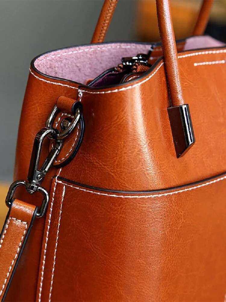 100% Geniune Leather Women Bucket Casual Ladies Crossbody Hand High Quality Commuter Shoulder Bag For Girls