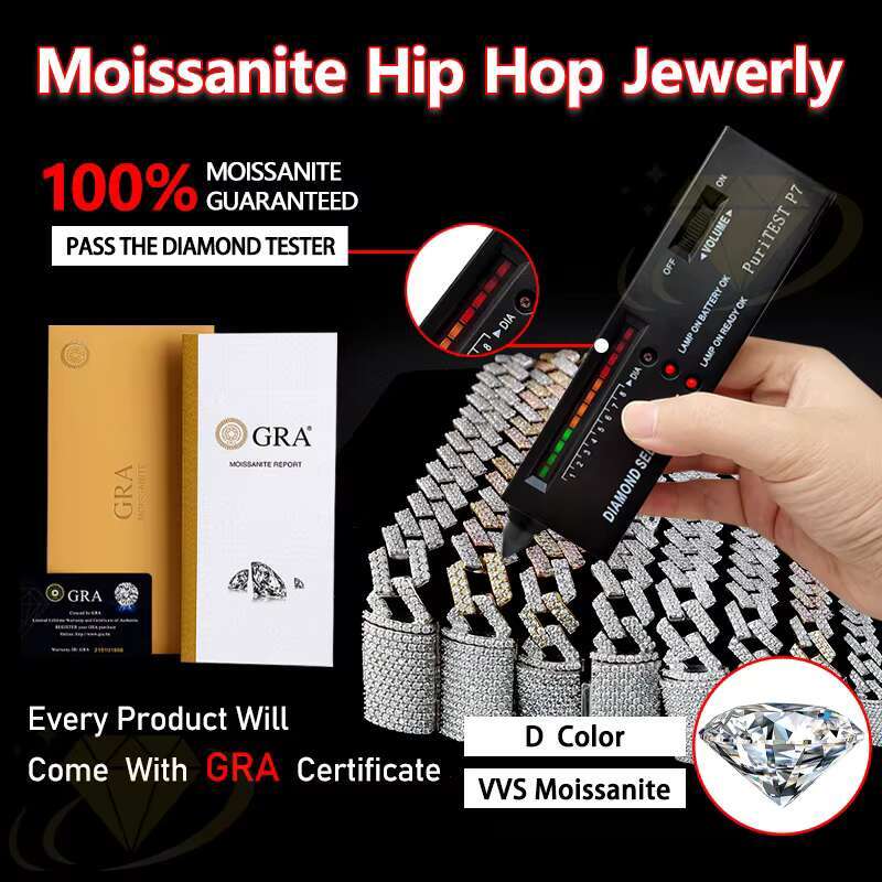 Hip Hop Moissanite Diamond Iced Out 8mm 10mm 12mm Rope Chain Gold Plated Sterling 925 Silver Twisted Cuban Bracelet Necklace