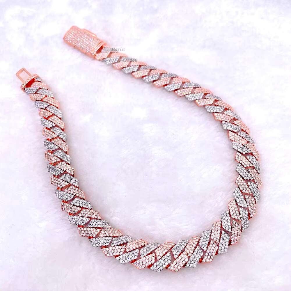 S925 Hip Hop Jewelry Icedout Two Tone Necklace 15mm Cuban Chain Icedout Moissanite Diamond Cuban Link Chain Cuban Bracelet