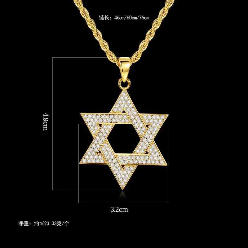 Hip Hop Men Gold Color Plated Jewelry Micro Pave Iced Out Cz Stone Star of David Pendant Hexagram Israel Judaism NecklacesXJ251104